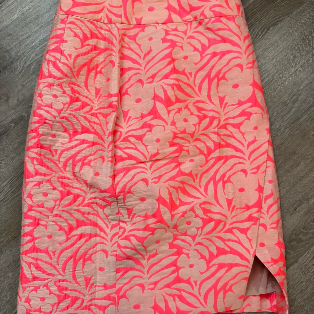 J. Crew Coral and Khaki Patterned Pencil Skirt - Size 2